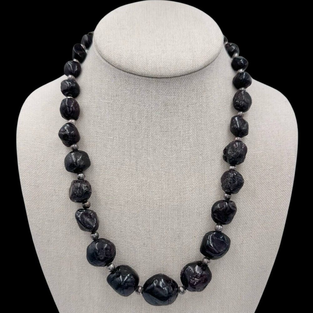 Jay King DTR Mine Finds Garnet Nugget Stone Beaded 925 Sterling Silver Necklace
